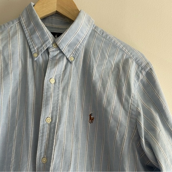 Vintage Ralph Lauren Cotton Blue Striped Button Down Shirt - Picture 5 of 6